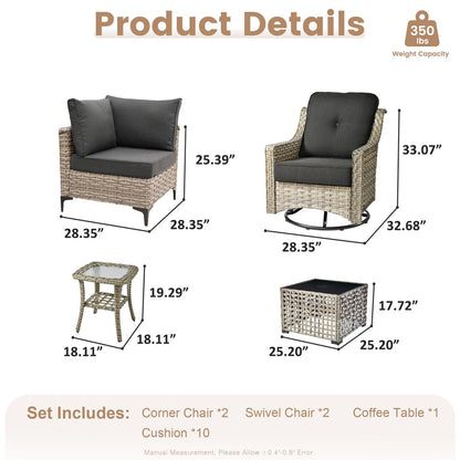 Set da conversazione in vimini da 6 pezzi per mobili da giardino XIZZI con sedia girevole