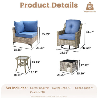 Set da conversazione in vimini da 6 pezzi per mobili da giardino XIZZI con sedia girevole