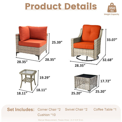 Set da conversazione in vimini da 6 pezzi per mobili da giardino XIZZI con sedia girevole