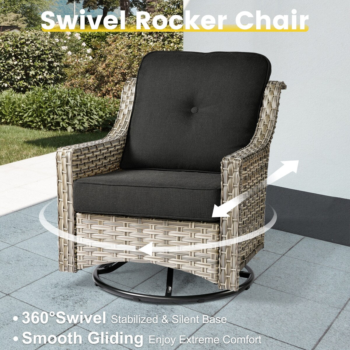 Set da conversazione in vimini da 6 pezzi per mobili da giardino XIZZI con sedia girevole