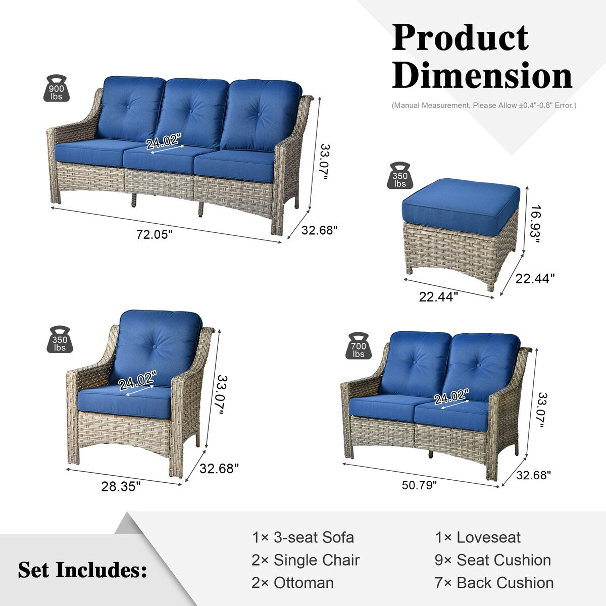 Set di divani da conversazione con seduta profonda per mobili da esterno in vimini da patio XIZZI da 6 pezzi