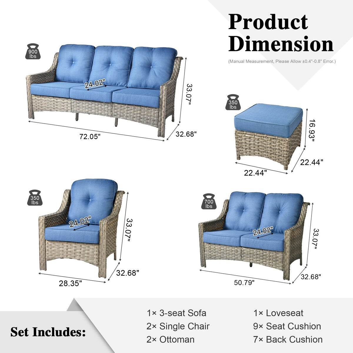 Set di divani da conversazione con seduta profonda per mobili da esterno in vimini da patio XIZZI da 6 pezzi