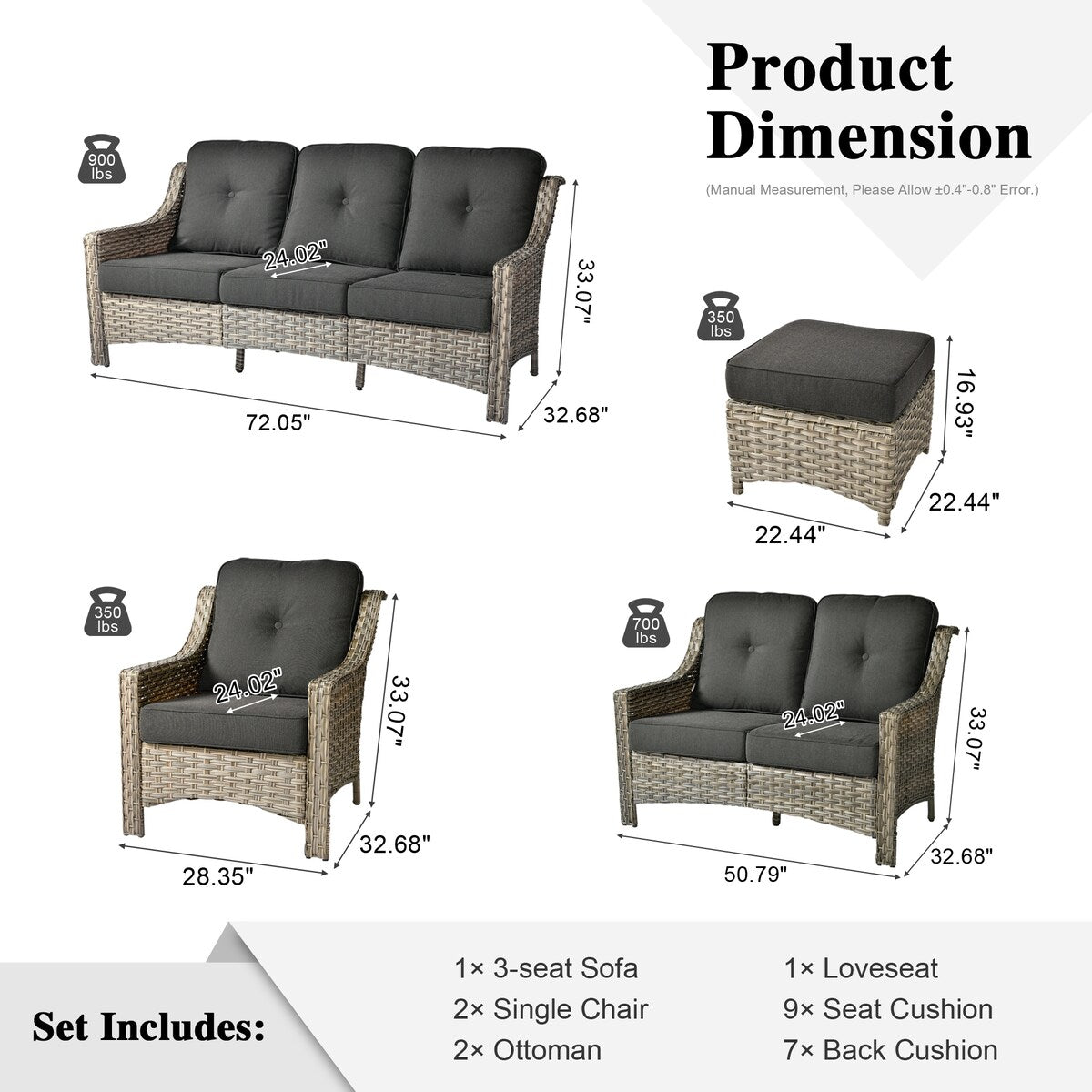 Set di divani da conversazione con seduta profonda per mobili da esterno in vimini da patio XIZZI da 6 pezzi