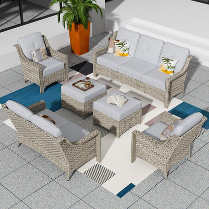 Set di divani da conversazione con seduta profonda per mobili da esterno in vimini da patio XIZZI da 6 pezzi