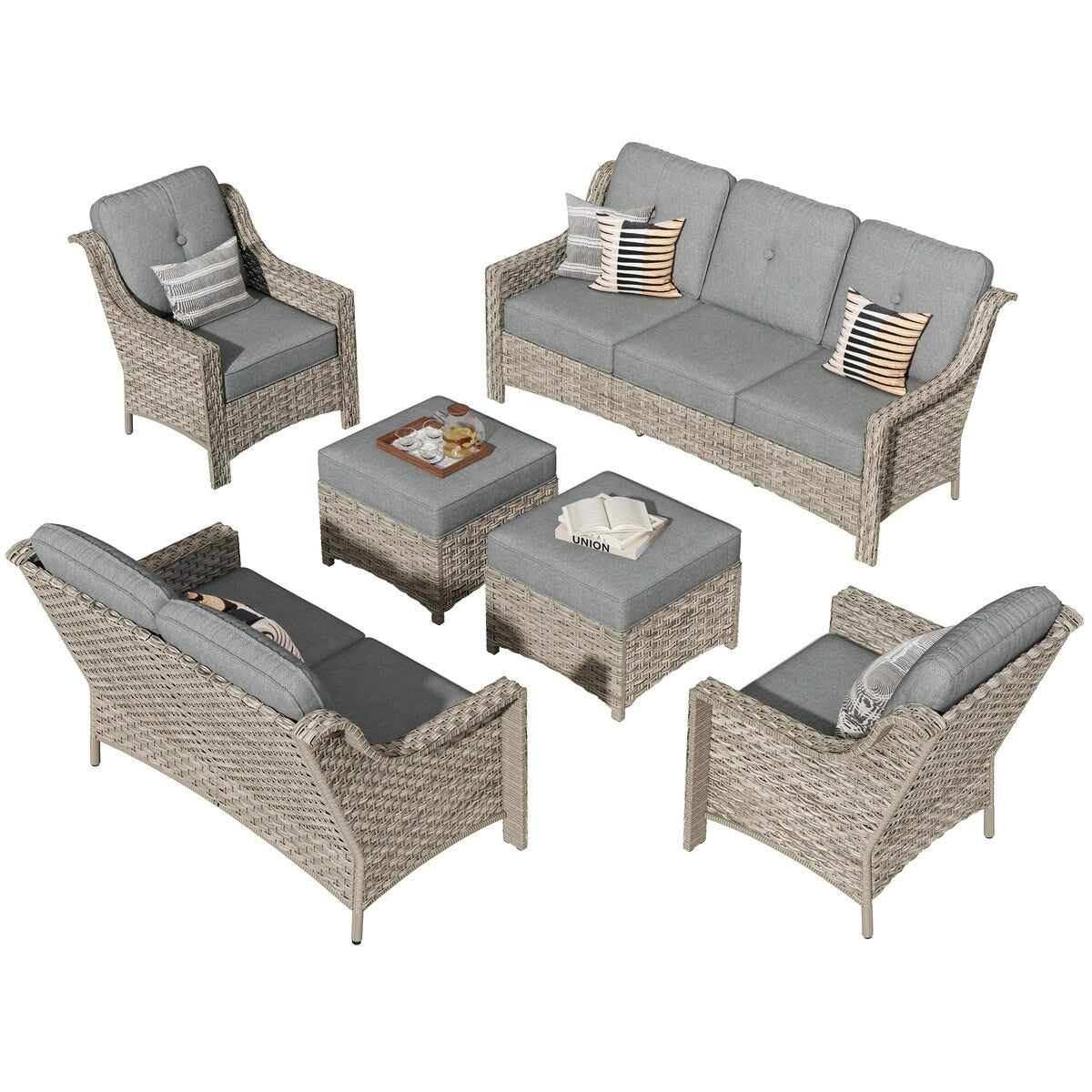 Set di divani da conversazione con seduta profonda per mobili da esterno in vimini da patio XIZZI da 6 pezzi