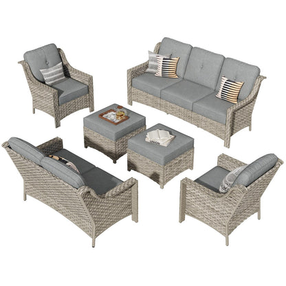Set di divani da conversazione con seduta profonda per mobili da esterno in vimini da patio XIZZI da 6 pezzi