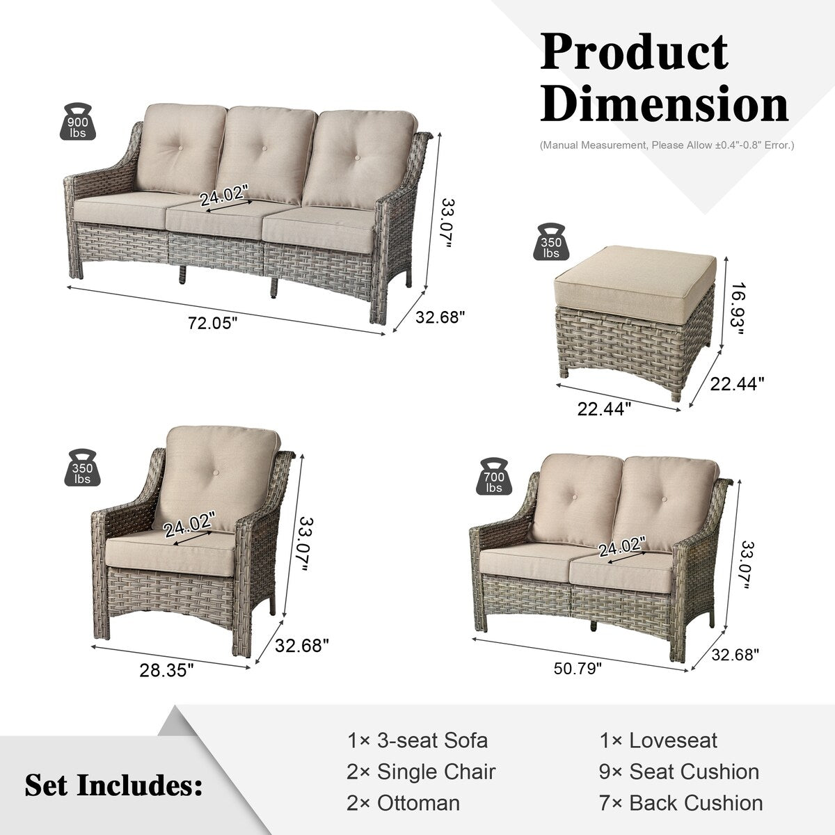 Set di divani da conversazione con seduta profonda per mobili da esterno in vimini da patio XIZZI da 6 pezzi