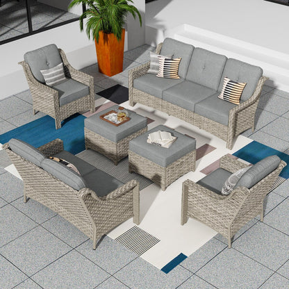 Set di divani da conversazione con seduta profonda per mobili da esterno in vimini da patio XIZZI da 6 pezzi