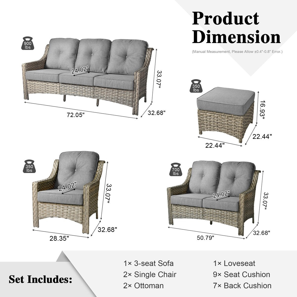 Set di divani da conversazione con seduta profonda per mobili da esterno in vimini da patio XIZZI da 6 pezzi