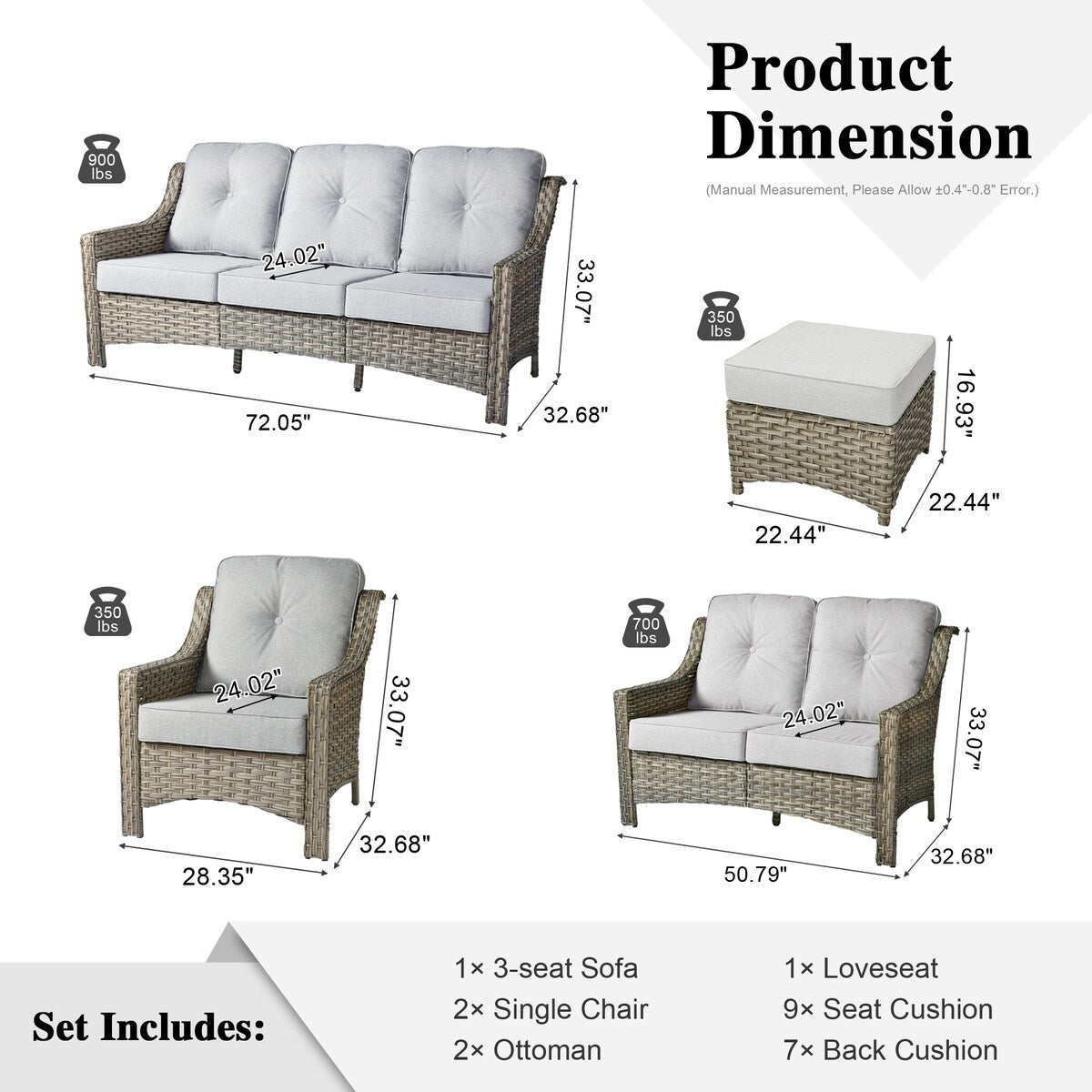 Set di divani da conversazione con seduta profonda per mobili da esterno in vimini da patio XIZZI da 6 pezzi