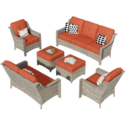 Set di divani da conversazione con seduta profonda per mobili da esterno in vimini da patio XIZZI da 6 pezzi