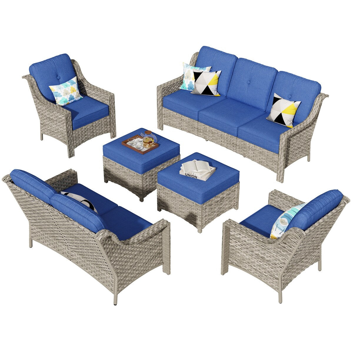 Set di divani da conversazione con seduta profonda per mobili da esterno in vimini da patio XIZZI da 6 pezzi