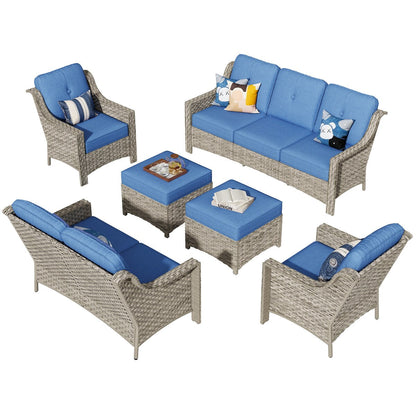 Set di divani da conversazione con seduta profonda per mobili da esterno in vimini da patio XIZZI da 6 pezzi