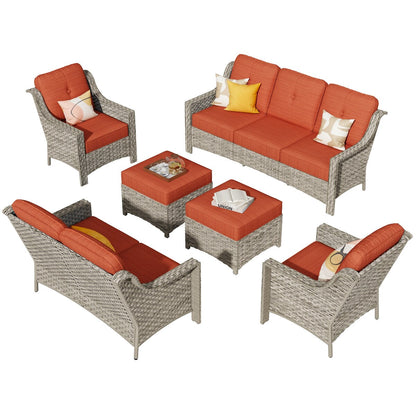 Set di divani da conversazione con seduta profonda per mobili da esterno in vimini da patio XIZZI da 6 pezzi
