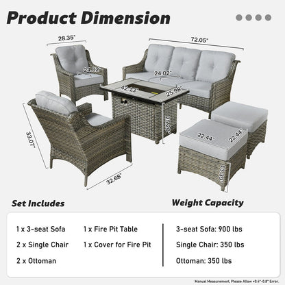 XIZZI Set di 6 divani da esterno in rattan e vimini con seduta profonda e braciere