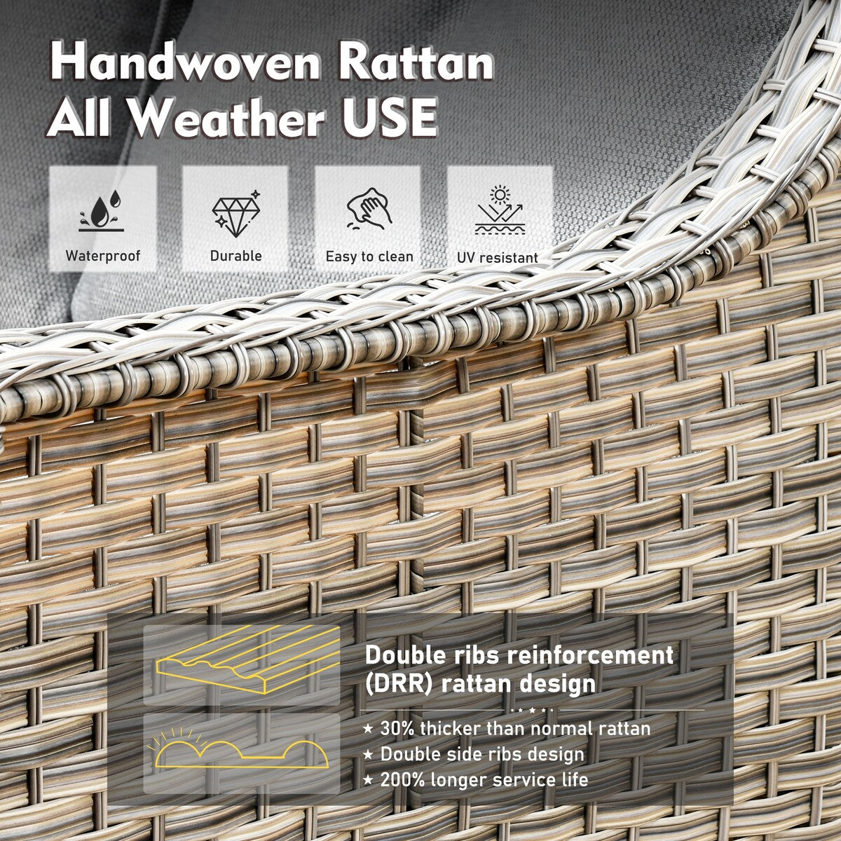 XIZZI Set di 6 divani da esterno in rattan e vimini con seduta profonda e braciere