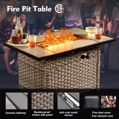 XIZZI Set di 6 divani da esterno in rattan e vimini con seduta profonda e braciere