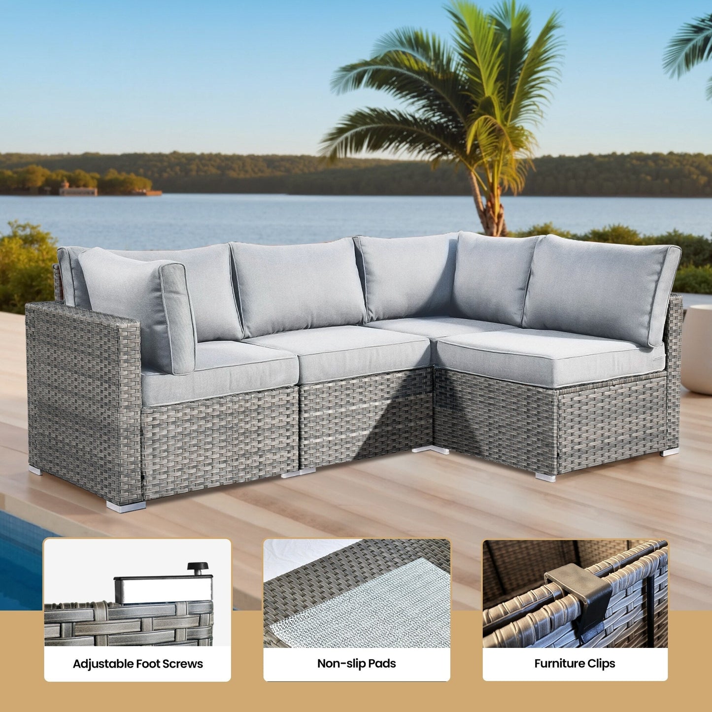 Set di mobili da giardino XIZZI da 6 pezzi, divano componibile in rattan per esterni con braciere