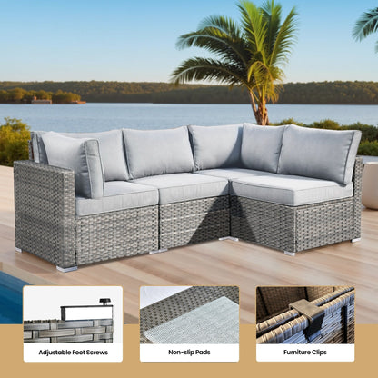 Set di mobili da giardino XIZZI da 6 pezzi, divano componibile in rattan per esterni con braciere