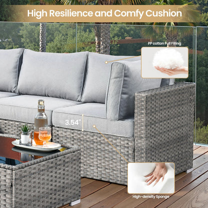 Set di mobili da giardino XIZZI da 6 pezzi, divano componibile in rattan per esterni con braciere