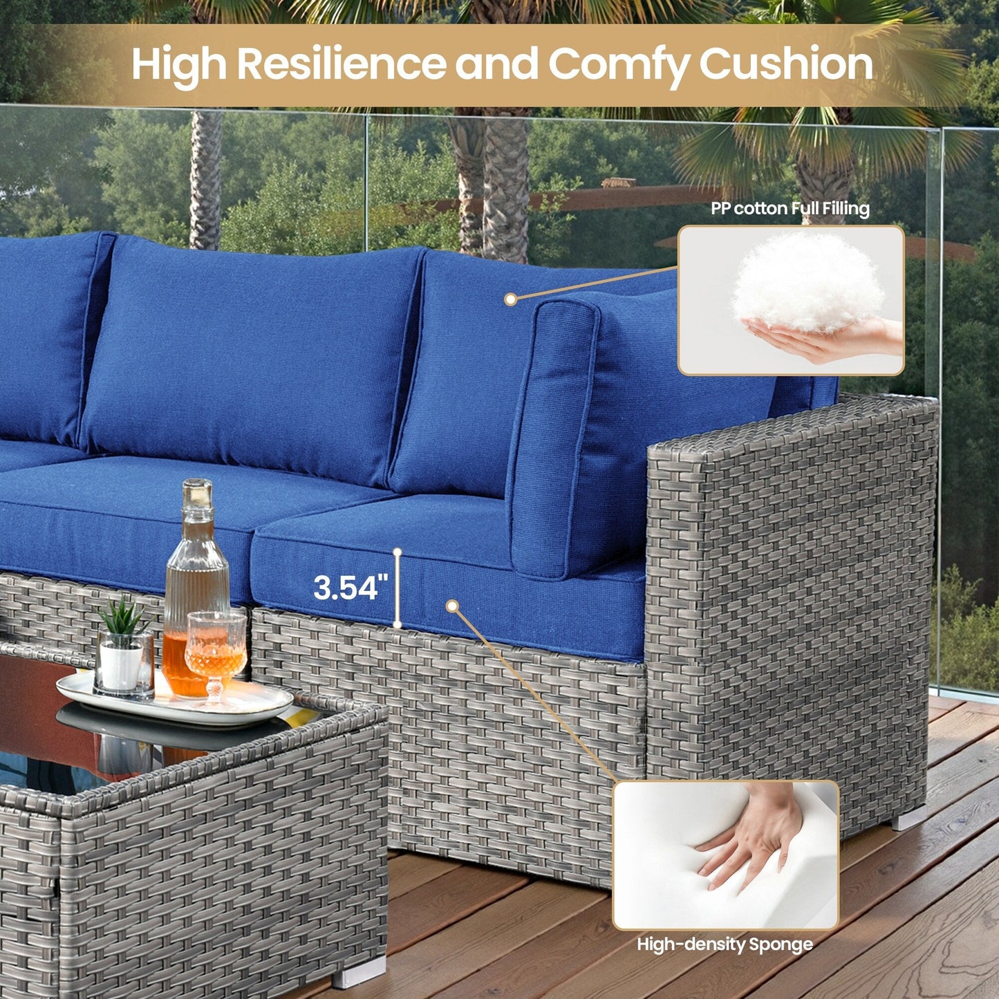 Set di mobili da giardino XIZZI da 6 pezzi, divano componibile in rattan per esterni con braciere