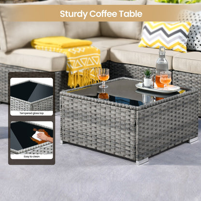 Set di mobili da giardino XIZZI da 6 pezzi, divano componibile in rattan per esterni con braciere