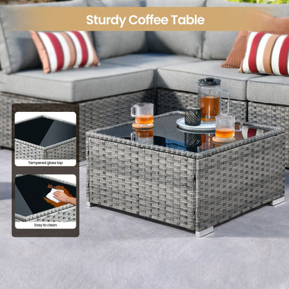 Set di mobili da giardino XIZZI da 6 pezzi, divano componibile in rattan per esterni con braciere