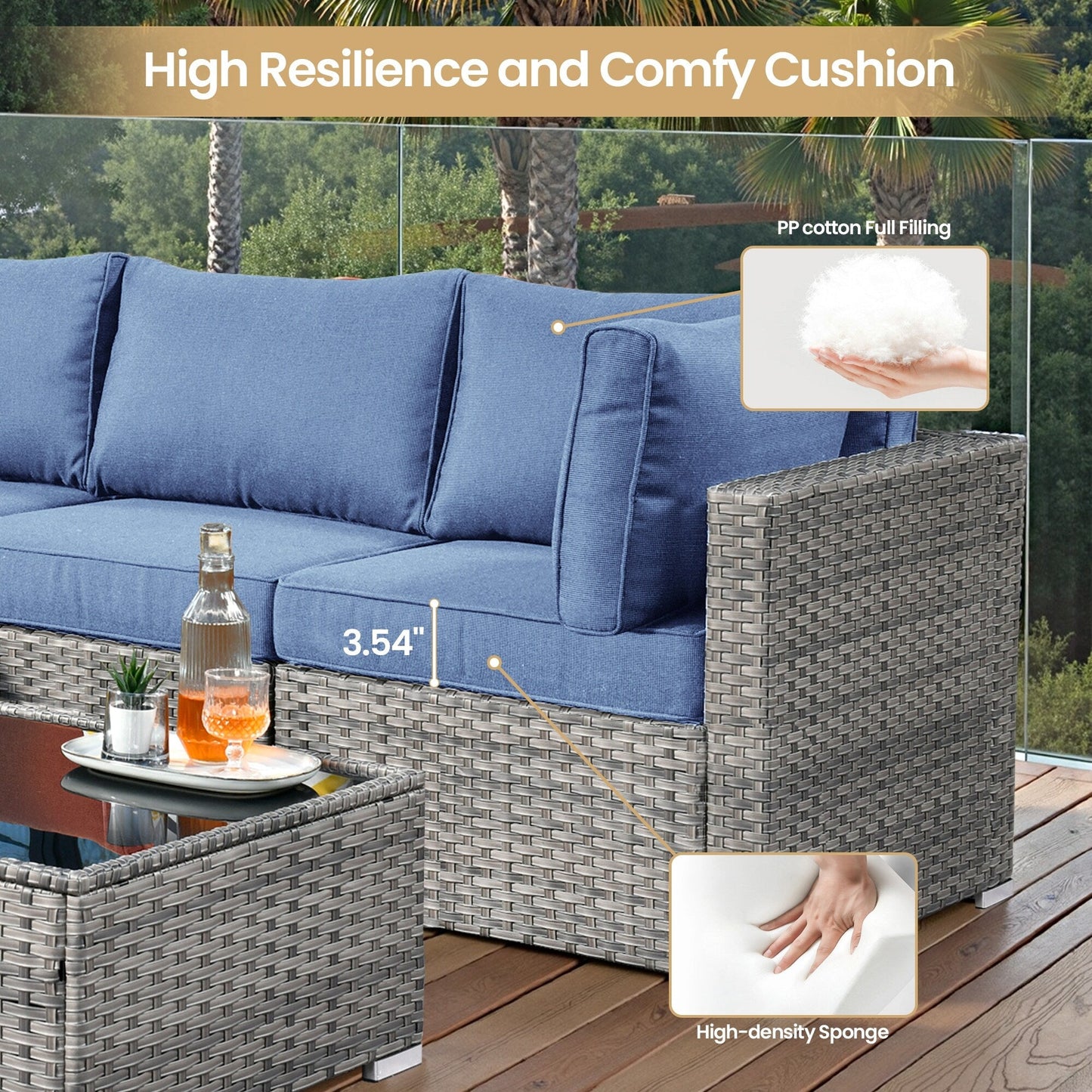 Set di mobili da giardino XIZZI da 6 pezzi, divano componibile in rattan per esterni con braciere