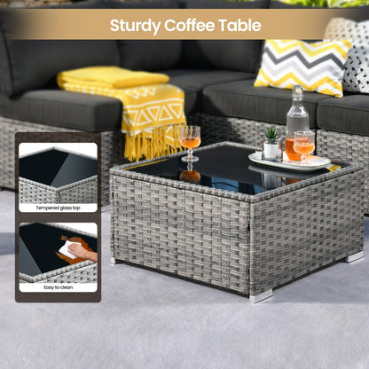 Set di mobili da giardino XIZZI da 6 pezzi, divano componibile in rattan per esterni con braciere