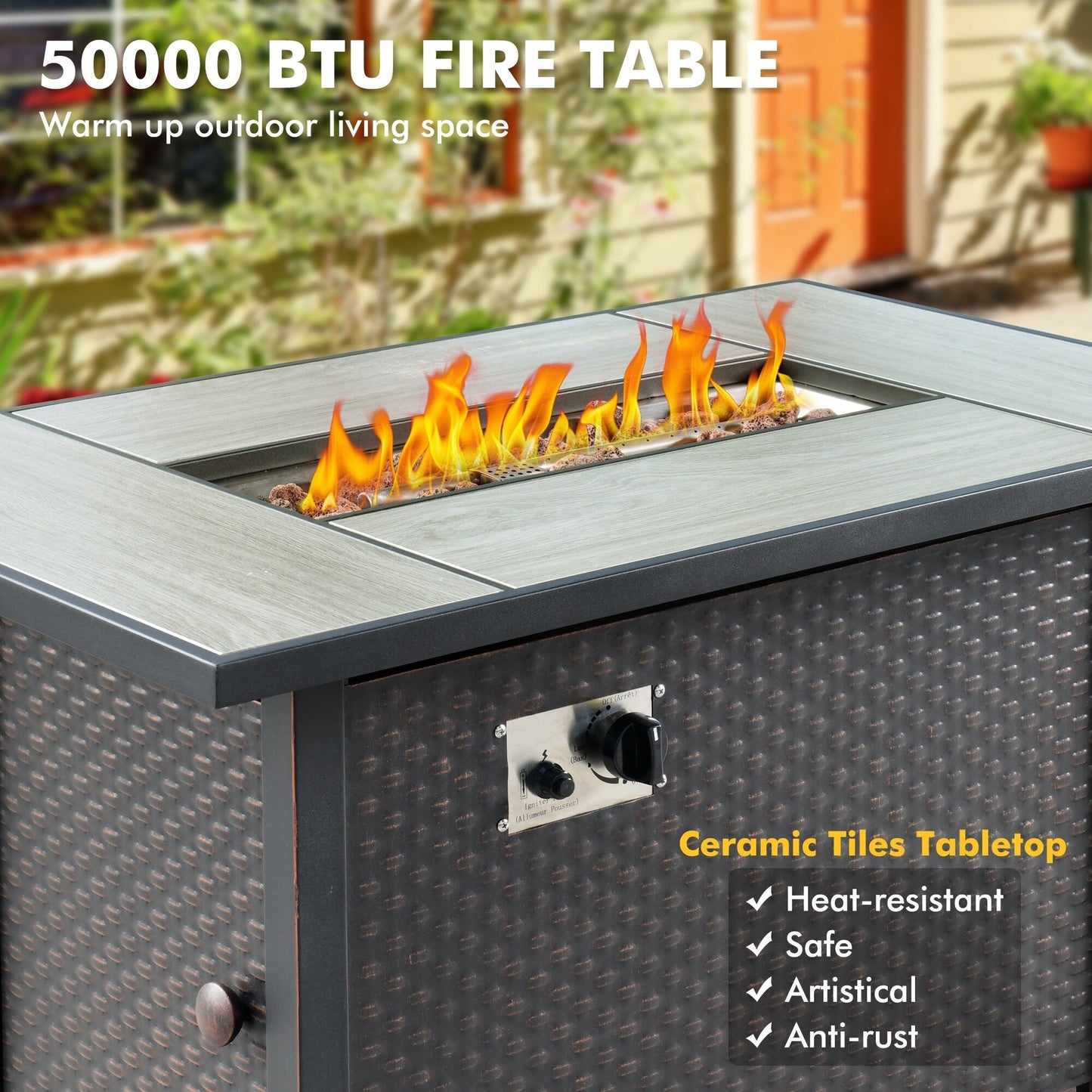 Set di mobili da giardino XIZZI da 6 pezzi, divano componibile in rattan per esterni con braciere