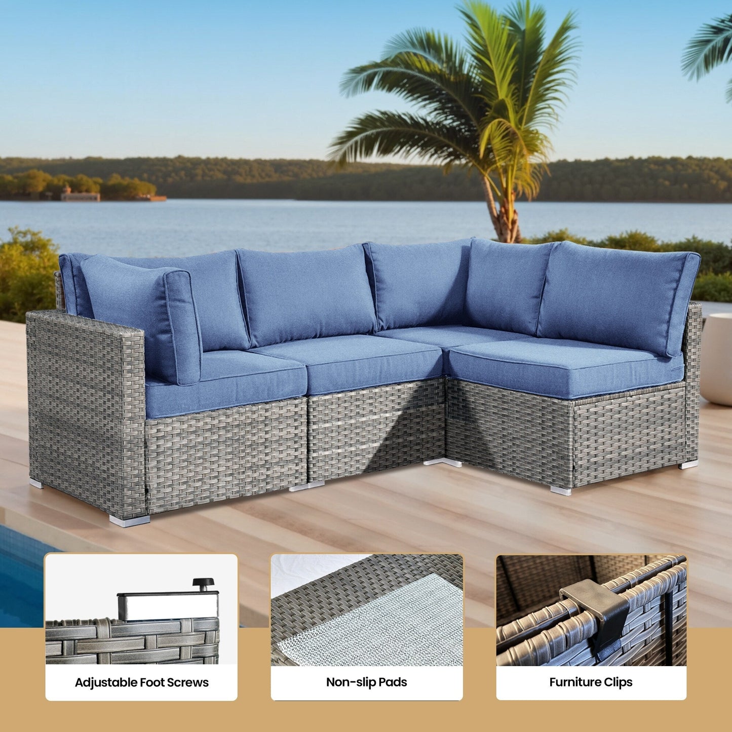 Set di mobili da giardino XIZZI da 6 pezzi, divano componibile in rattan per esterni con braciere