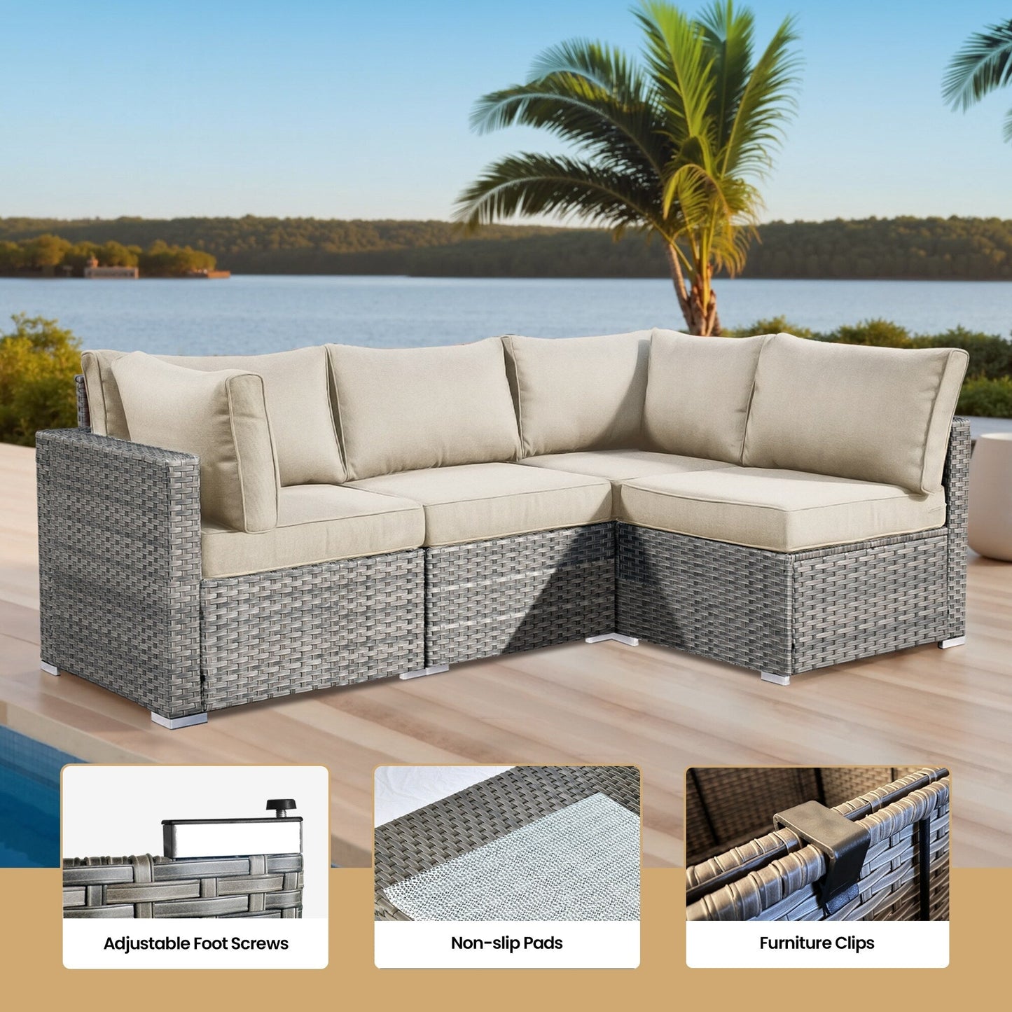 Set di mobili da giardino XIZZI da 6 pezzi, divano componibile in rattan per esterni con braciere