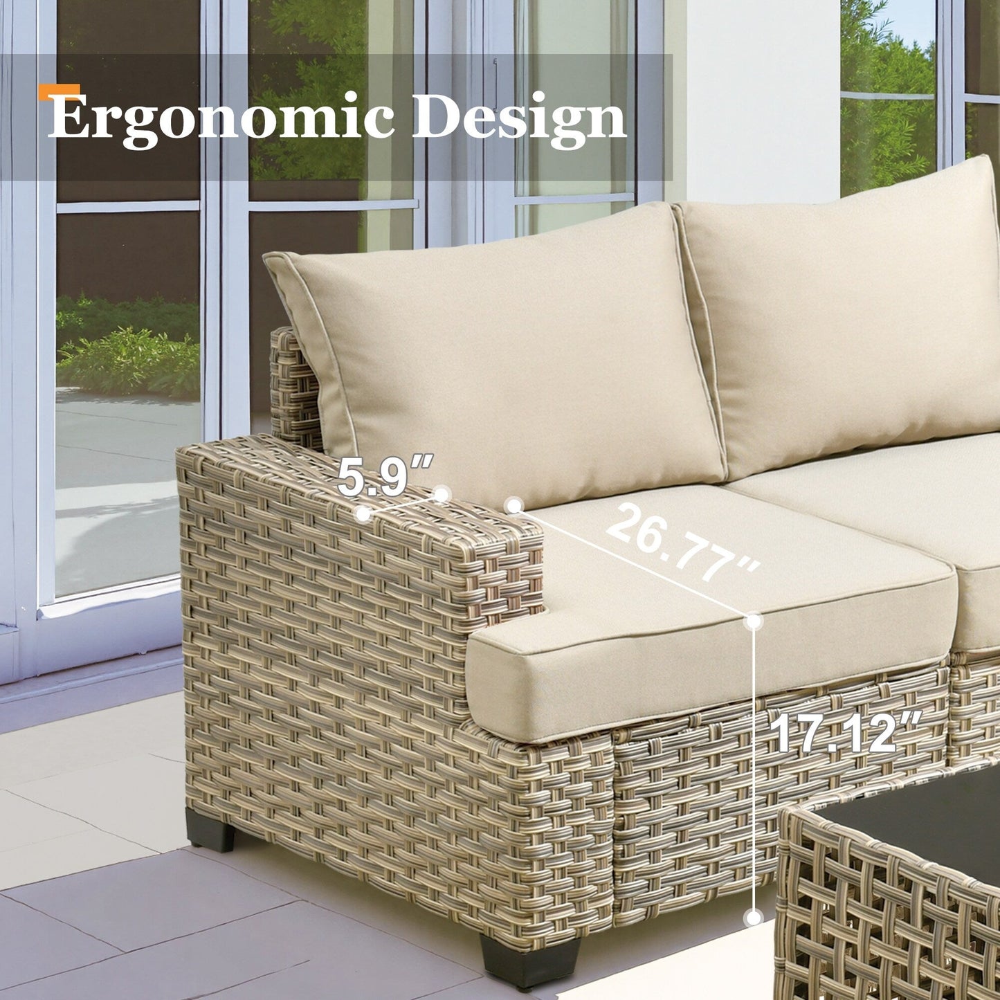 XIZZI Set di divani da conversazione con braccioli larghi e pouf da giardino, 7 pezzi