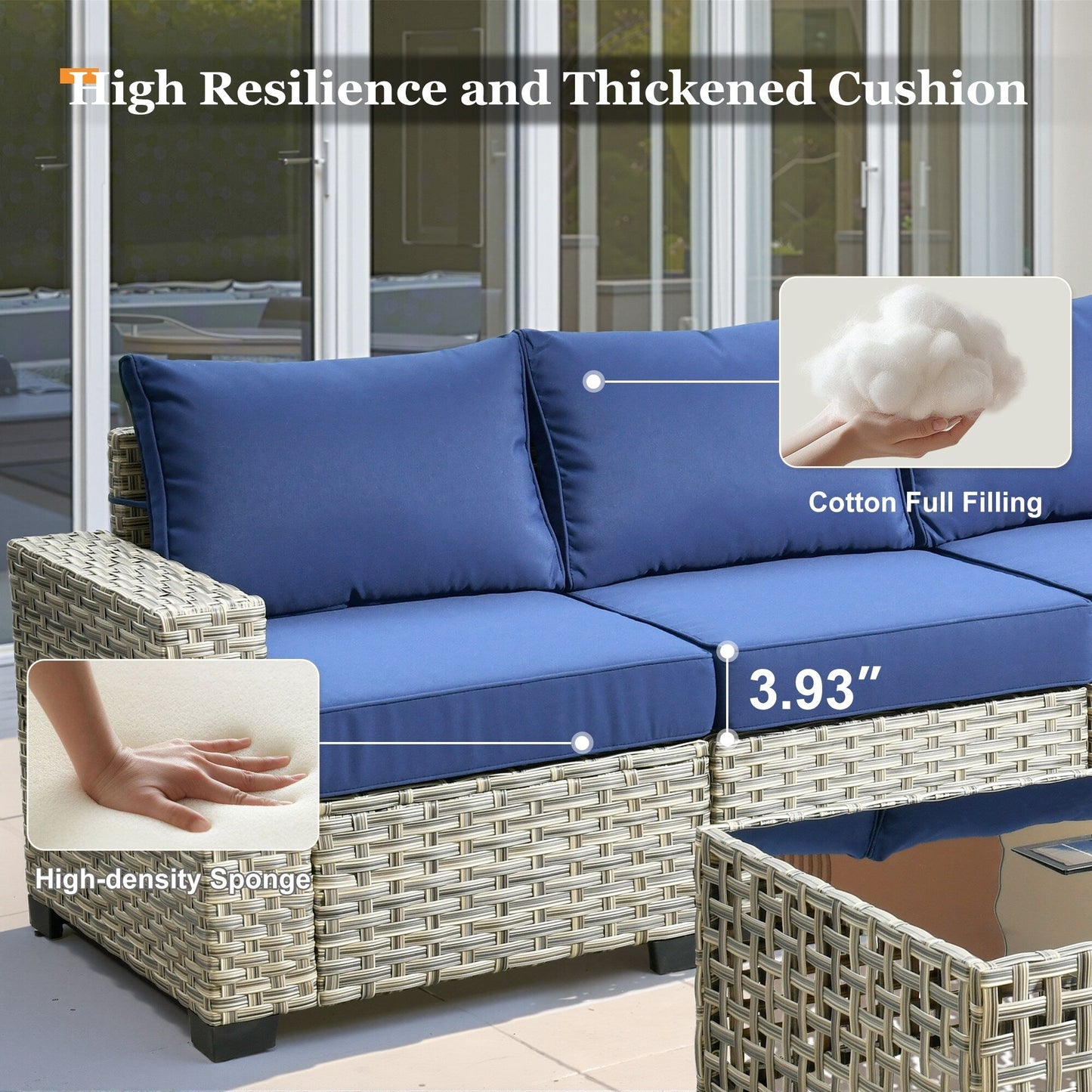 XIZZI Set di divani da conversazione con braccioli larghi e pouf da giardino, 7 pezzi