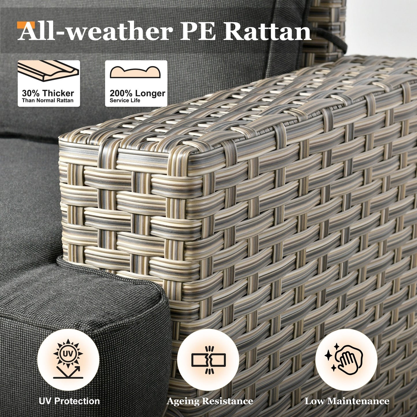 XIZZI Set di divani da conversazione con braccioli larghi e pouf da giardino, 7 pezzi