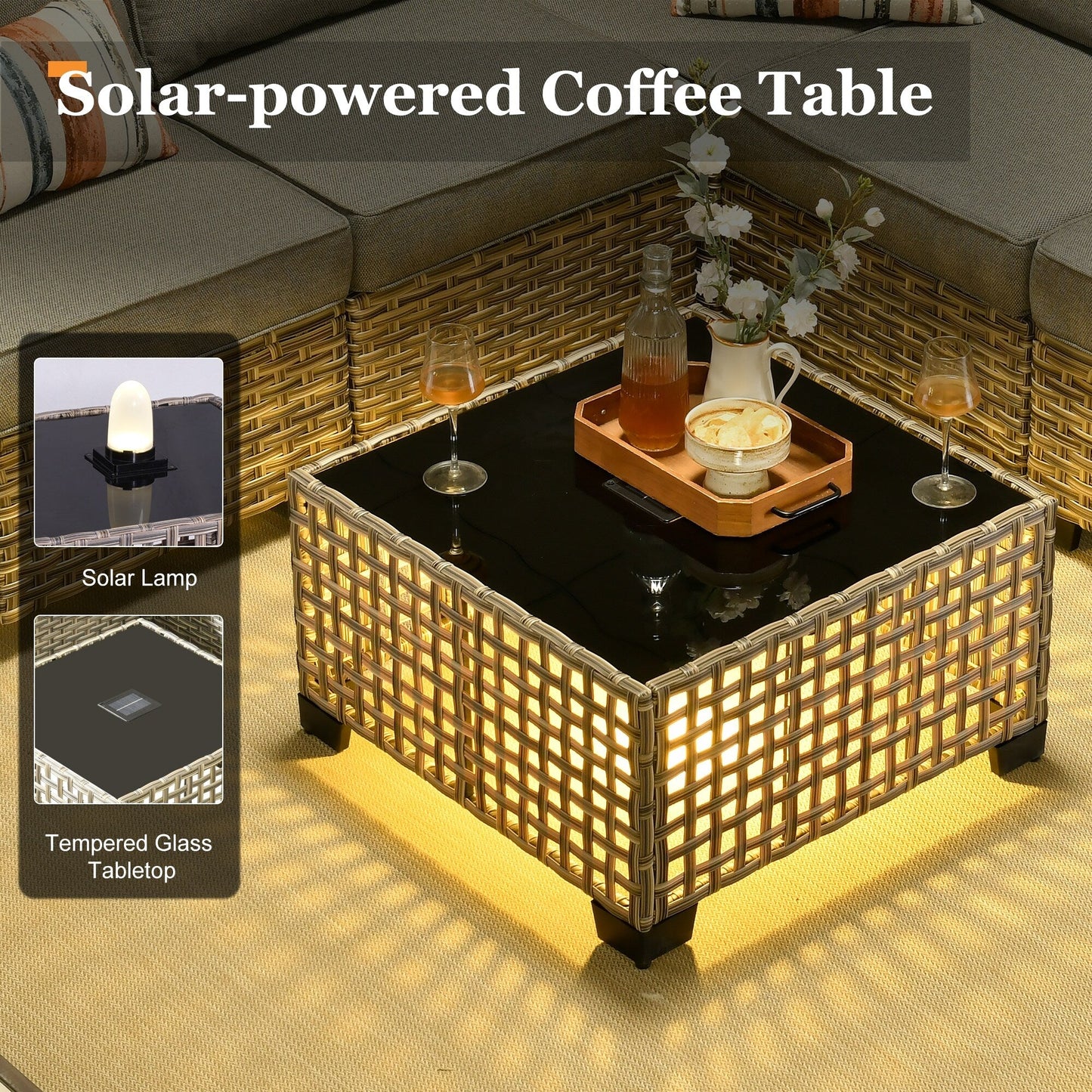 XIZZI Set di divani da conversazione con braccioli larghi e pouf da giardino, 7 pezzi