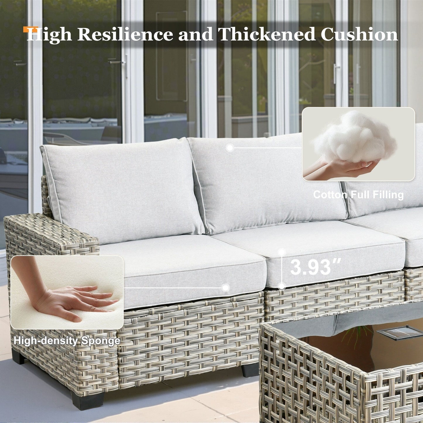 XIZZI Set di divani da conversazione con braccioli larghi e pouf da giardino, 7 pezzi