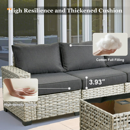 XIZZI Set di divani da conversazione con braccioli larghi e pouf da giardino, 7 pezzi