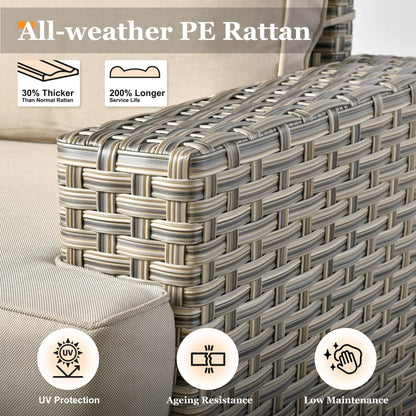 XIZZI Set di divani da conversazione con braccioli larghi e pouf da giardino, 7 pezzi