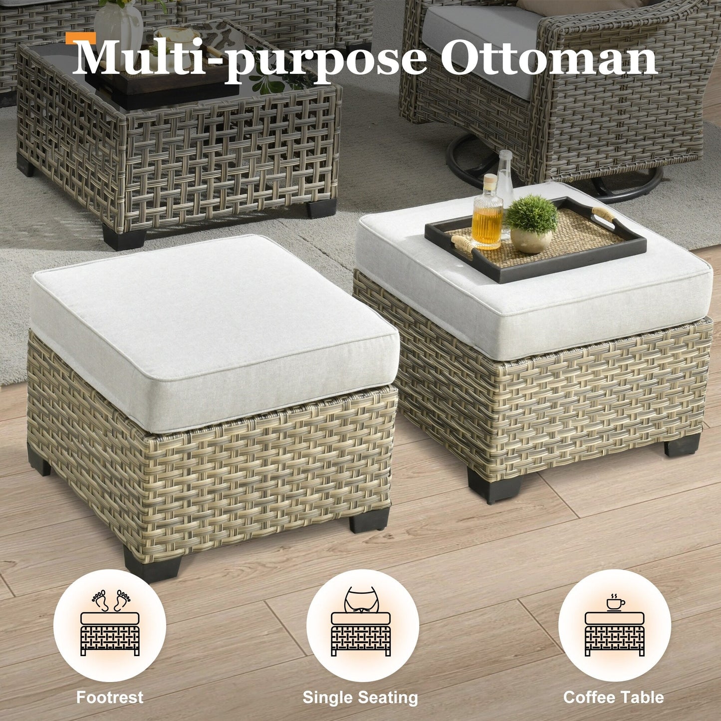 XIZZI Set di divani da conversazione con braccioli larghi e pouf da giardino, 7 pezzi