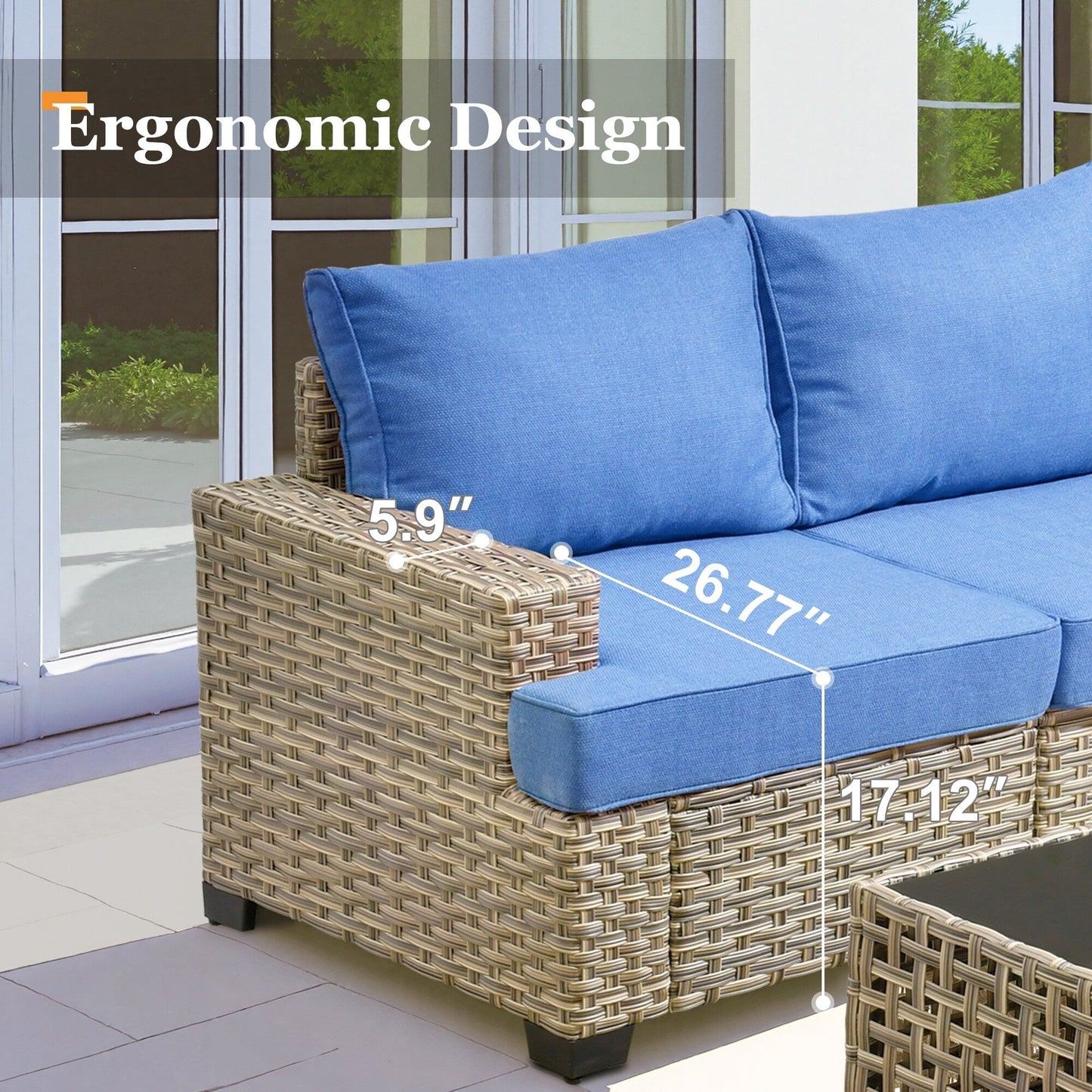 XIZZI Set di divani da conversazione con braccioli larghi e pouf da giardino, 7 pezzi