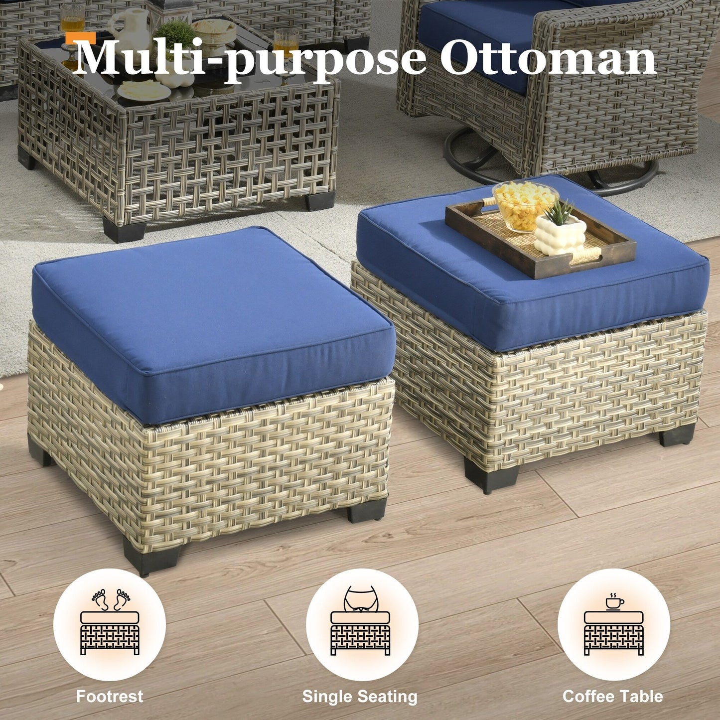 XIZZI Set di divani da conversazione con braccioli larghi e pouf da giardino, 7 pezzi