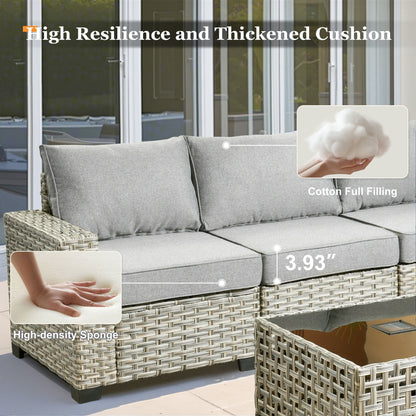 XIZZI Set di divani da conversazione con braccioli larghi e pouf da giardino, 7 pezzi