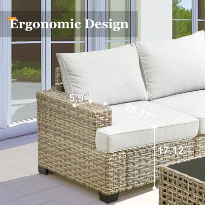 XIZZI Set di divani da conversazione con braccioli larghi e pouf da giardino, 7 pezzi