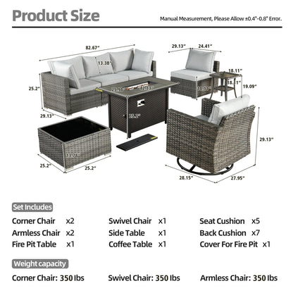 Set di 8 sedie girevoli per esterni in vimini da patio XIZZI con tavolo per braciere