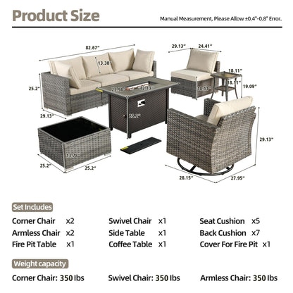 Set di 8 sedie girevoli per esterni in vimini da patio XIZZI con tavolo per braciere