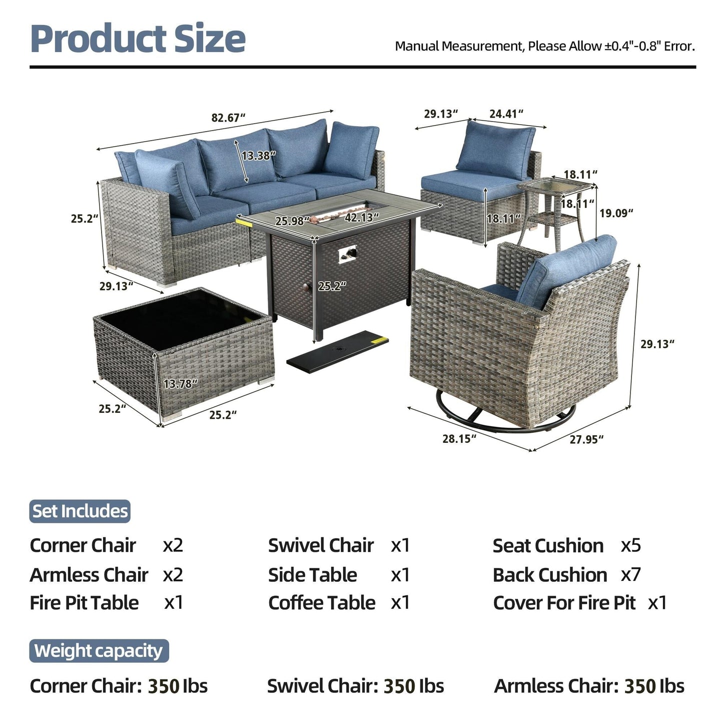 Set di 8 sedie girevoli per esterni in vimini da patio XIZZI con tavolo per braciere