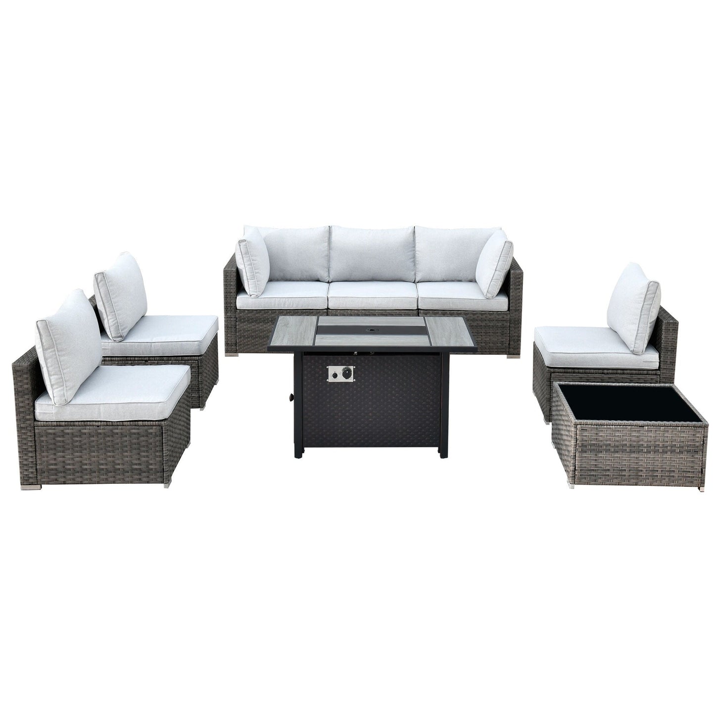 Set di mobili da giardino in vimini XIZZI da 8 pezzi con braciere