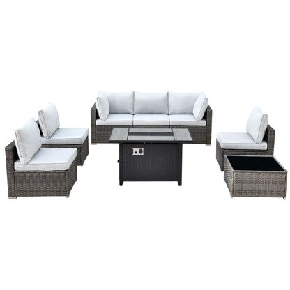 Set di mobili da giardino in vimini XIZZI da 8 pezzi con braciere