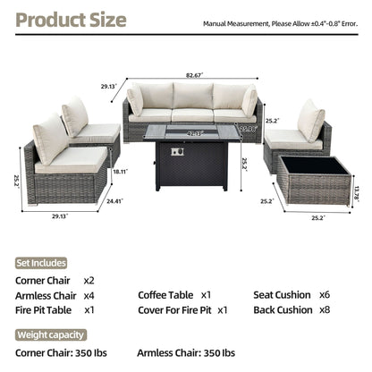 Set di mobili da giardino in vimini XIZZI da 8 pezzi con braciere